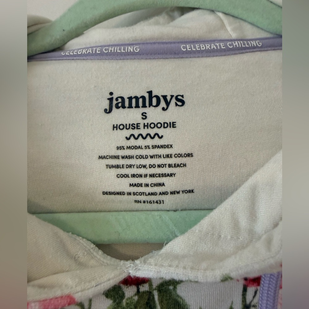 Jambys House Hoodie Spring Floral White & Purple Womens Small Lightweight Soft - Picture 3 of 13